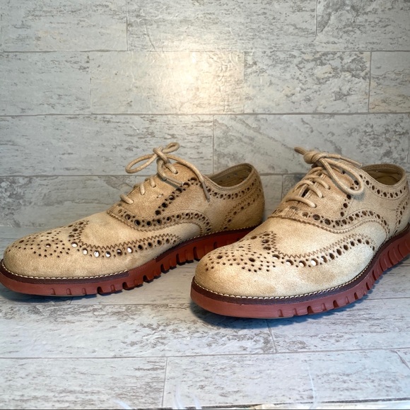 Cole Haan 0 Grand Tan Suede Wing Tip Oxford Shoes
